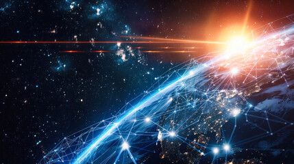 Wall Mural - Futuristic earth with network lines and stars