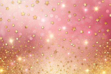 Wall Mural - Golden sparkles on pink pastel trendy background. Festive backdrop for your projects.