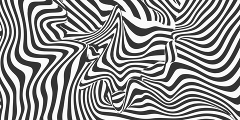 Poster - striped abstract shape. surrealistic optical illusions. black lines on white background. vector illu