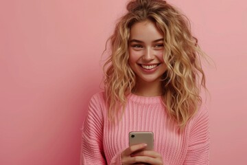 Poster - Jeune femme avec téléphone mobile 