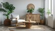 © Dumrongkait - A living room with a white chair, a coffee table, and a vase