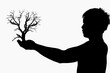 © STOCK PHOTO 4 U - Silhouette of a Man Holding a Small Bare Tree Against a White Background