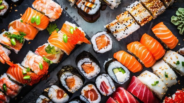 tasty sushi rolls white background asian cook cookery culinary delicacy dish eating fish flat food fresh epicure healthy ingredient isolated japanese lay lunch meal natural nori object organic.