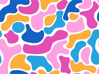 Poster - Random hand drawn blob stain liquid seamless pattern. Vibrant colors organic abstract geometric shapes. Cute Modern doodle bright background. Funny spots pattern for wallpaper design, packaging, cover