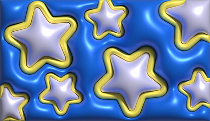 Aufkleber - Blue inflated stars on a blue background, 3D rendering illustration