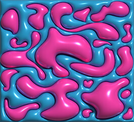 Aufkleber - Blue background with inflated various pink figures, 3D rendering illustration