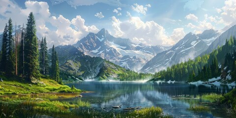 Wall Mural - lake in the mountains in the morning