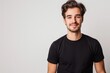 © MH - photos of man in black t-shirt on white background, Man in Black T-Shirt on White Background, A Study in Contrast, Sleek and Simple, Portrait Photography of a Man in Black on White