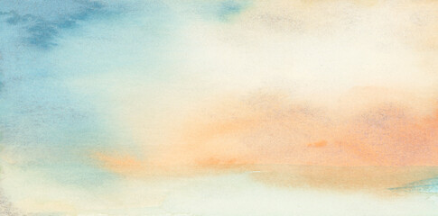 Wall Mural - ink watercolor hand drawn smoke flow stain blot on wet paper texture background. beige, blue pastel 