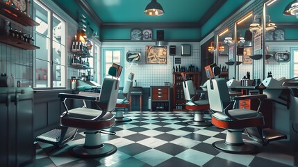 Wall Mural - Abstract barbershop scene with a focus on ambiance and movement, capturing the essence of a modern grooming experience