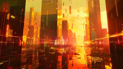 Poster - Abstract visualization of a futuristic cityscape with avant-garde architecture immersive art installations