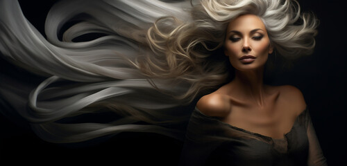 Vision of Elegance: Woman with Whirlwind Grey Hair