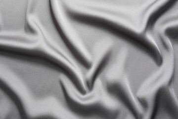 Poster - Texture of beautiful light grey silk fabric as background, closeup
