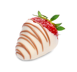 Sticker - Delicious strawberry covered with chocolate isolated on white