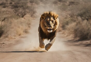 Wall Mural - A Lion running towards us