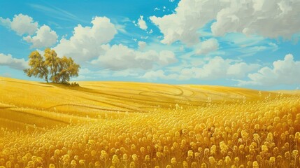 Rural scenery featuring a golden canola field