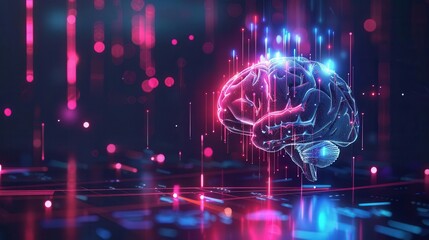 Poster - futuristic artificial intelligence concept with glowing digital brain abstract 3d illustration