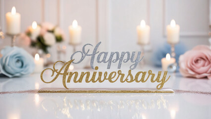 3D rendering of gold and silver anniversary celebration text on white background