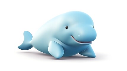 Cute blue cartoon dugong. 3D rendering.