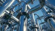 © Jelena - industrial heart intricate network of pipes and valves against blue sky 3d illustration