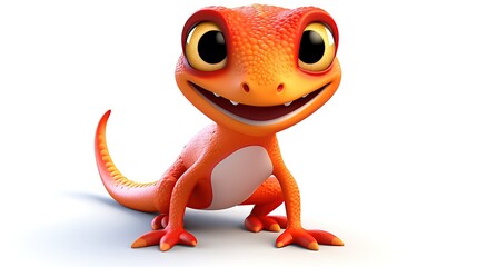 Cute and funny cartoon lizard with bright orange skin and big eyes. The lizard is smiling and has a friendly expression on its face.