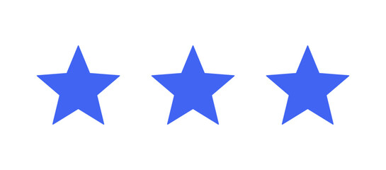 three blue stars for ratings and reviews isolated on transparent background - three vector flat stars for feedback