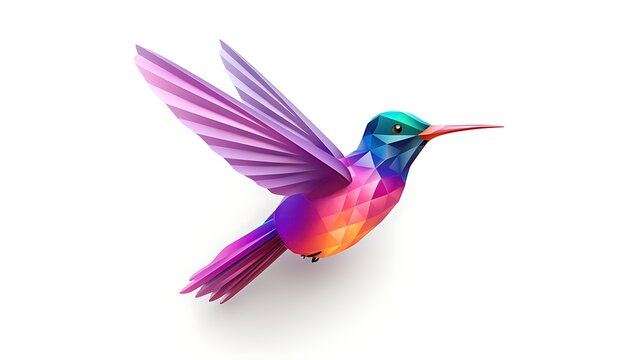 A vibrant and colorful hummingbird with its long beak and wings outstretched as if in flight.