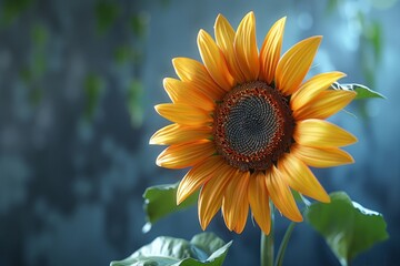 Wall Mural - a blooming sunflower in full bloom, 3d illustration. gardening, growing plants.