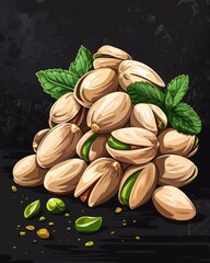 Wall Mural - Pistachio Delight on Black Background Generative AI