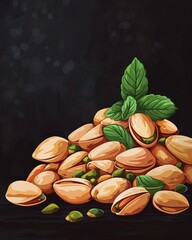 Wall Mural - Pistachio Delight on Black Background Generative AI