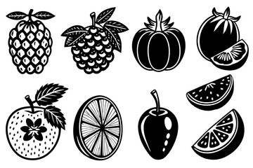 Wall Mural - Fruit silhouette icons set vector