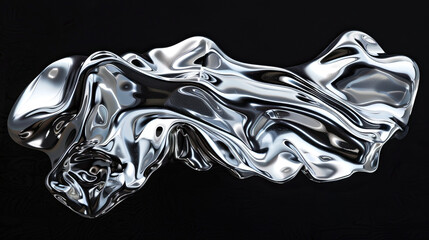 Wall Mural - Abstract melted liquid chrome, Wavy molten gloss aluminium isolated on black background