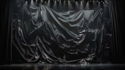 Wall Mural - A person is standing in front of a large black curtain