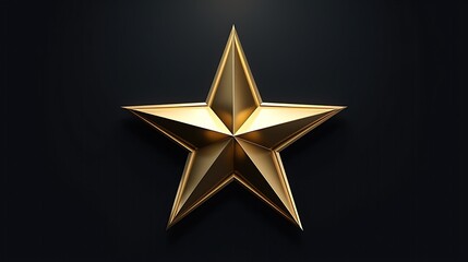 A three-dimensional rendering of a gold star on a black background. The star is simple, elegant, and has a beveled edge.