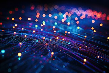 Intricate Web of Fiber Optic Cables Transmitting Data Signals