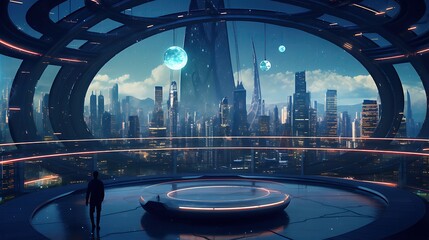 Wall Mural - The image is a science fiction concept of a futuristic city.