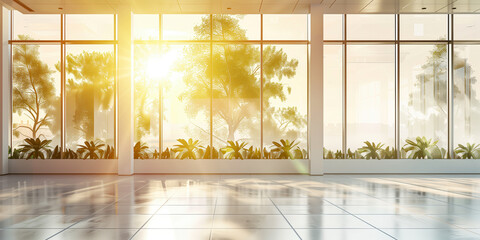 Wall Mural - Wall in bright office with large windows and sun