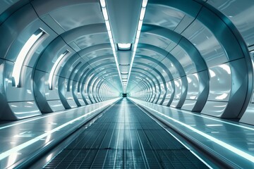Poster - A sleek, modern corridor designed with circular patterns and illuminated by white ambient light