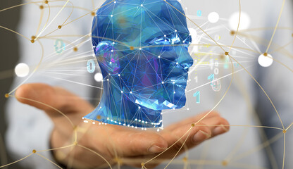 Poster - Digital cyberspace with particles and Digital data network connections concept.