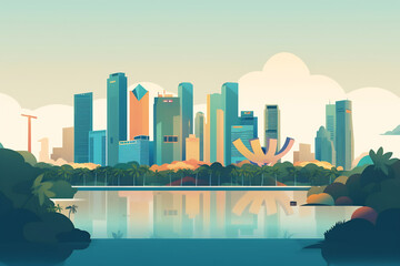 Wall Mural - Illustration of a Singapore city landscape with buildings. Illustration for your design. Travel concept