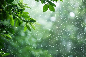Poster - Vibrant green leaves are highlighted with sparkling rain droplets, embodying the fresh and clean feeling of nature