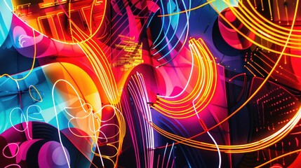 Wall Mural - A close up of a vivid array of neon lights glowing in shades of purple, pink, magenta, and violet against a dark background, resembling an organism or plant with striking visual effect lighting AIG50