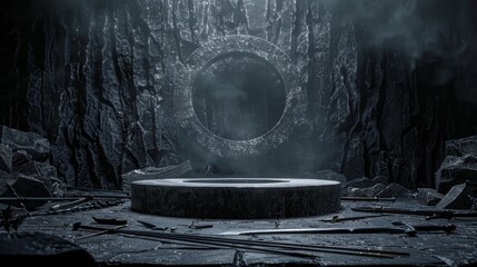 Poster - An AI-generated fantasy portal with stage and stage. A 3D rendering