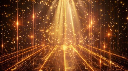 Wall Mural - background with golden rays, bokeh effect, abstract 3d rendering. stock.