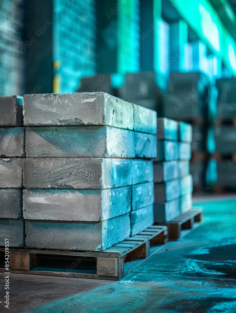 Stacked concrete blocks on wooden pallets in a warehouse Stock Photo ...