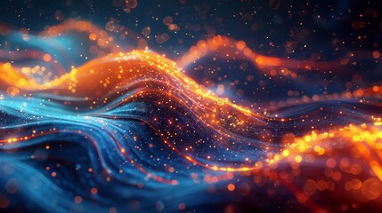 Poster - technology background with flowing particles. 3d rendering. ai generation.