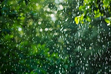 Aufkleber - Rain droplets adorn a window pane with a blurred green background suggesting a rainy day