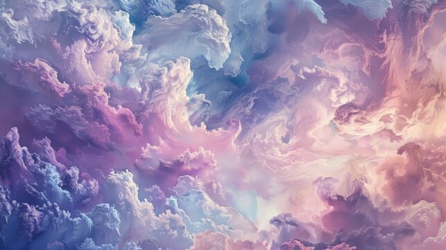 An ethereal blend of soft pink and lavender clouds, symbolizing the elusive and transient nature of emotions and thoughts.