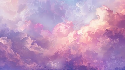 Wall Mural - An ethereal blend of soft pink and lavender clouds, symbolizing the elusive and transient nature of emotions and thoughts.