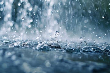 Aufkleber - Fresh raindrops falling and splashing on a water surface, creating dynamic and intricate patterns and ripples